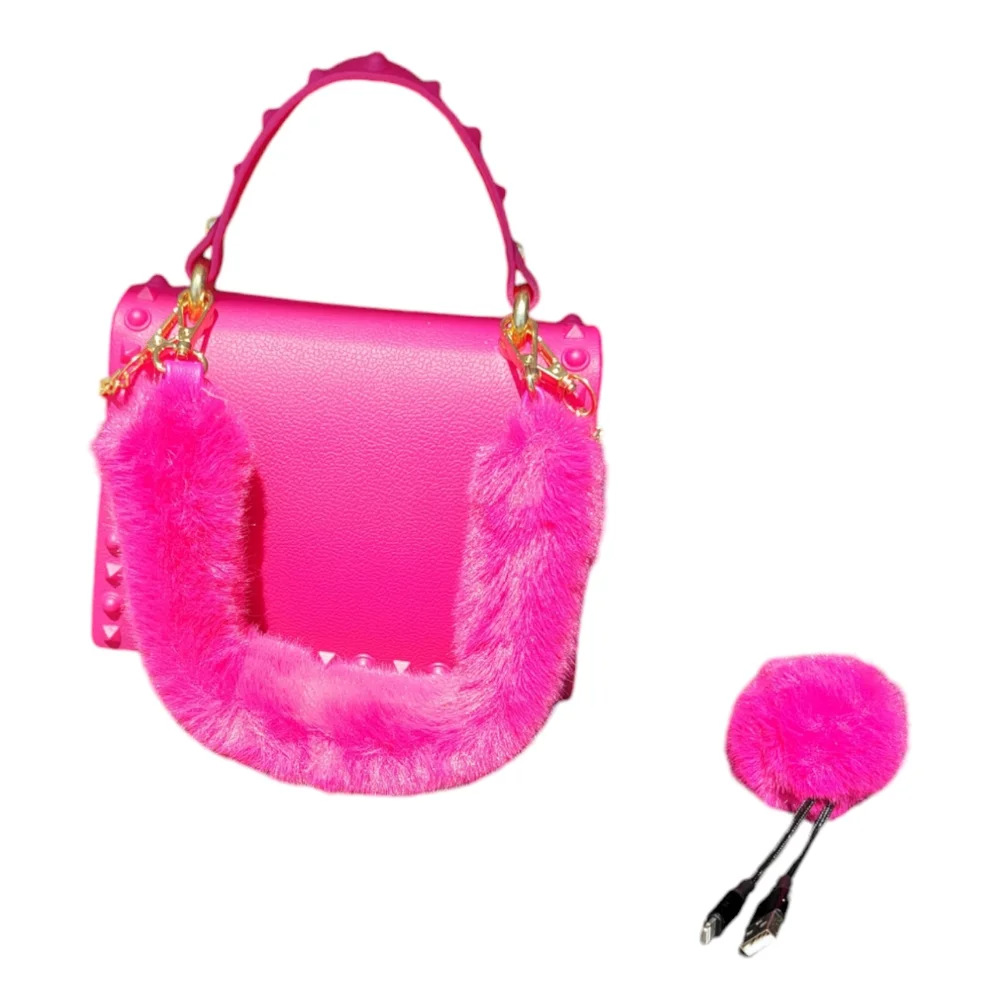 Studded Jelly Small‎ Crossbody Purse/Handbag with Pom USB